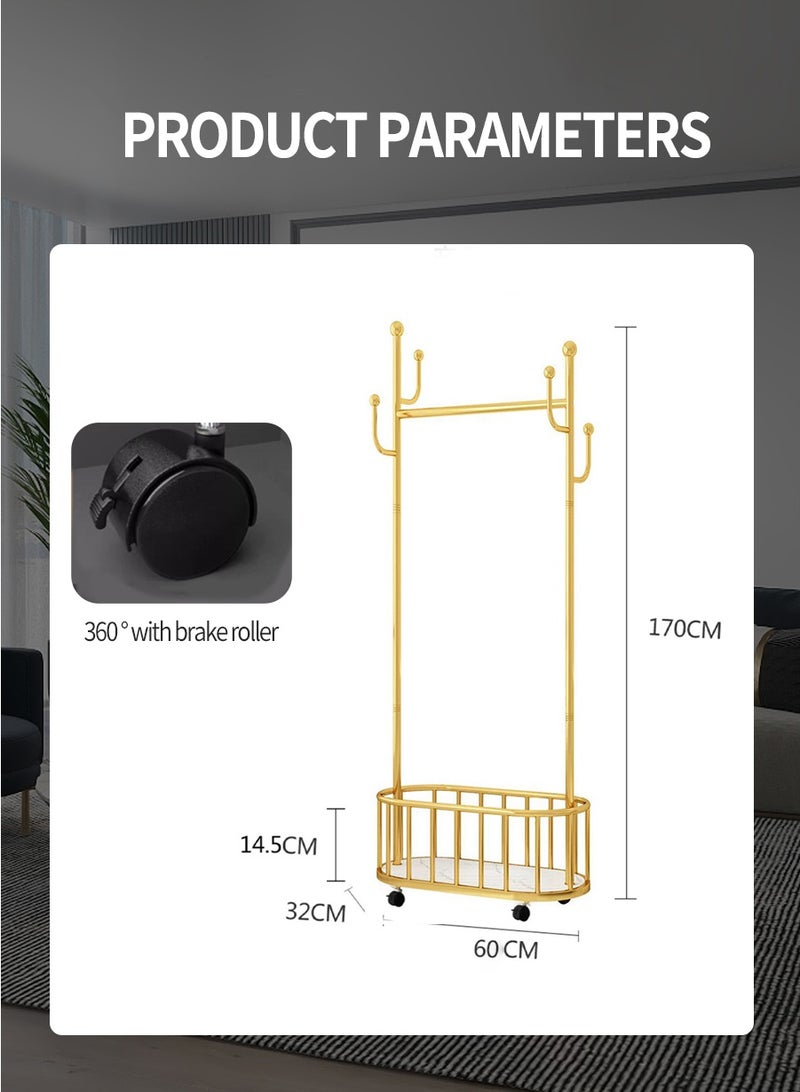 BEIRUI Rolling Metal Clothes Rack, Metal Clothes Rack with Wheels and Storage Basket, Branch Shape Hooks, Suitable for Hanging Clothes, Hats and Handbags in Living Room, Bedroom 60cm - Image 3